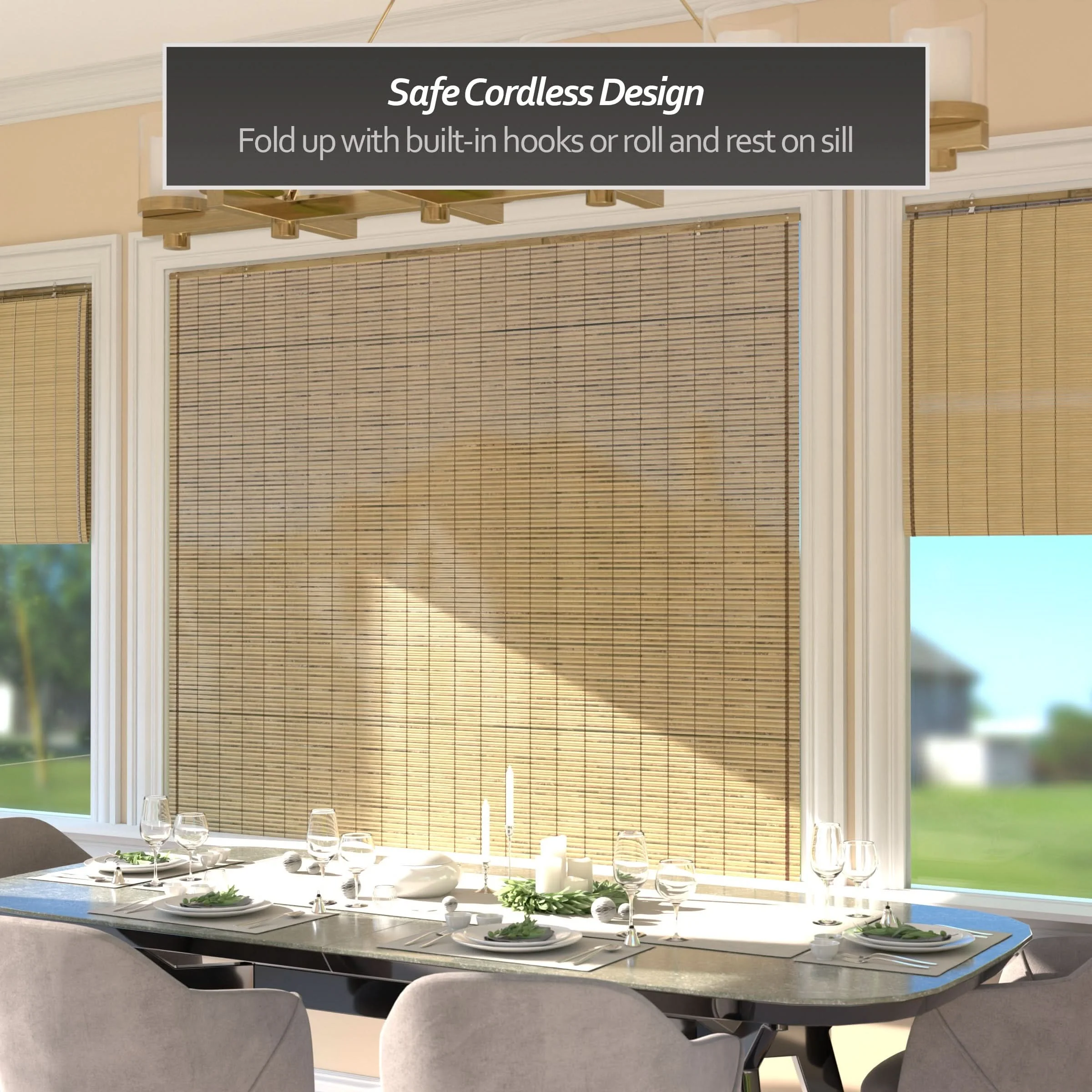 Tortoise Burnt Bamboo Cordless Window Shade - Image 19