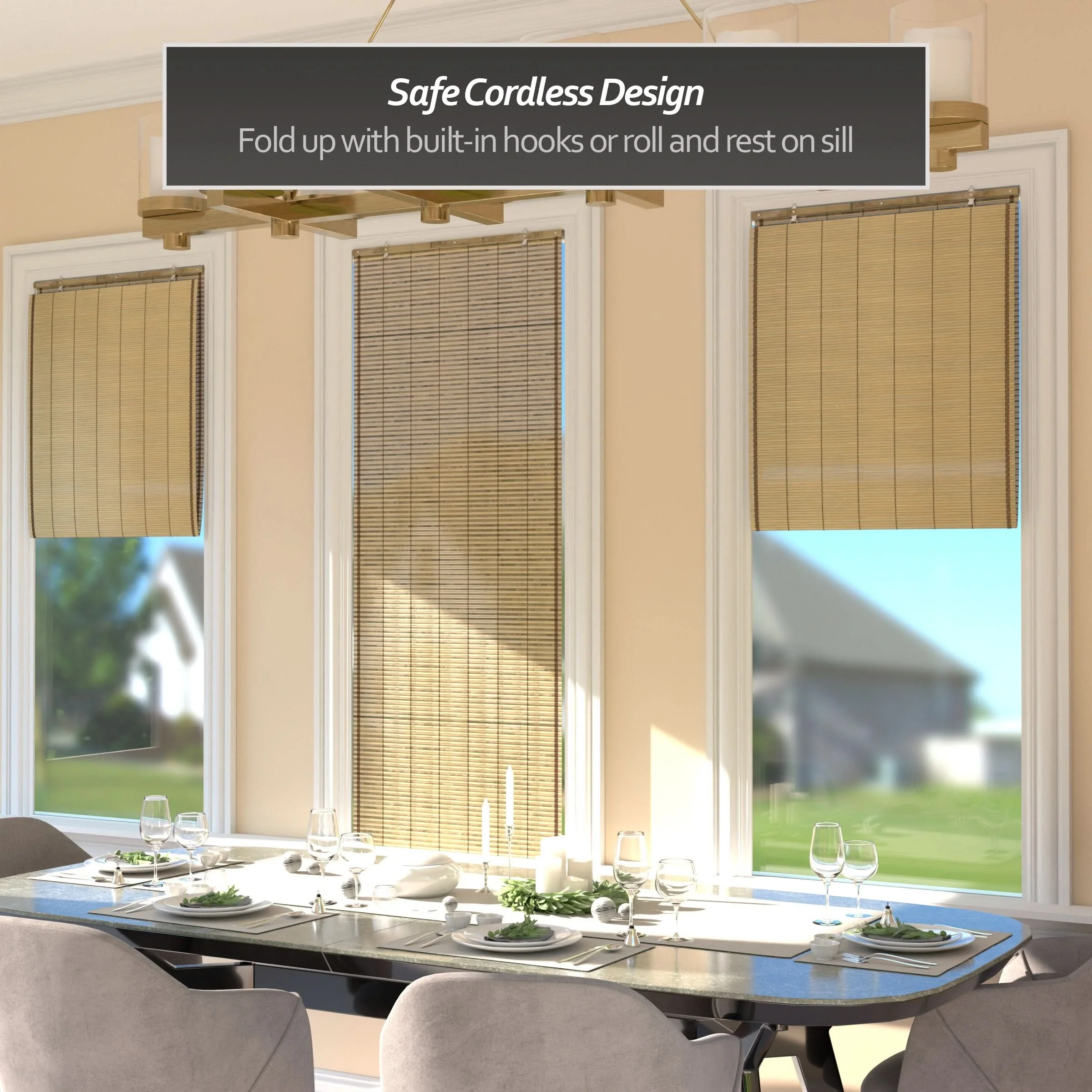 Tortoise Burnt Bamboo Cordless Window Shade - Image 6