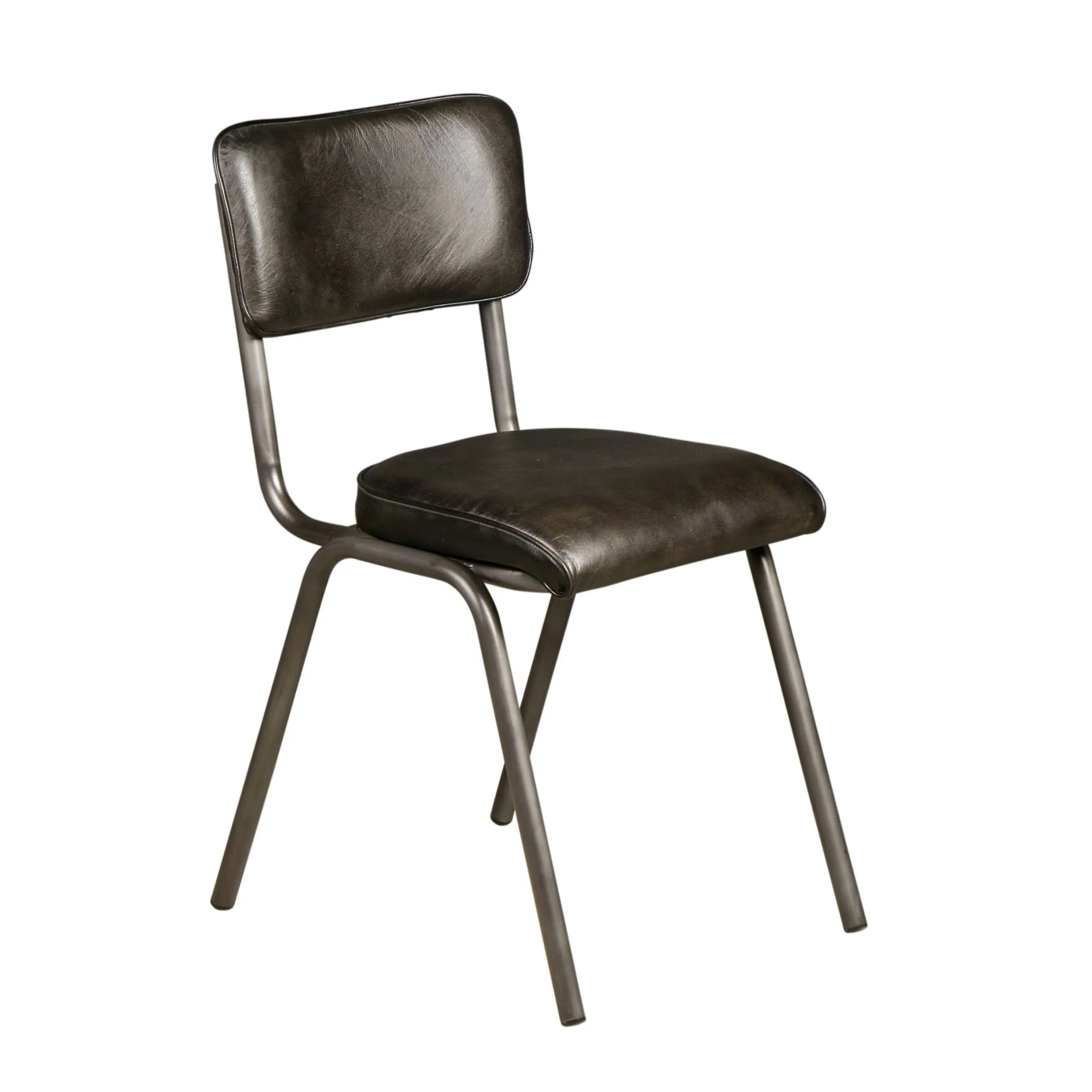 William Ebony Leather and Iron Dining Chair